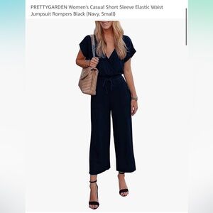 PRETTYGARDEN Women's Short Sleeve Elastic Waist
Jumpsuit Romper Navy, Small